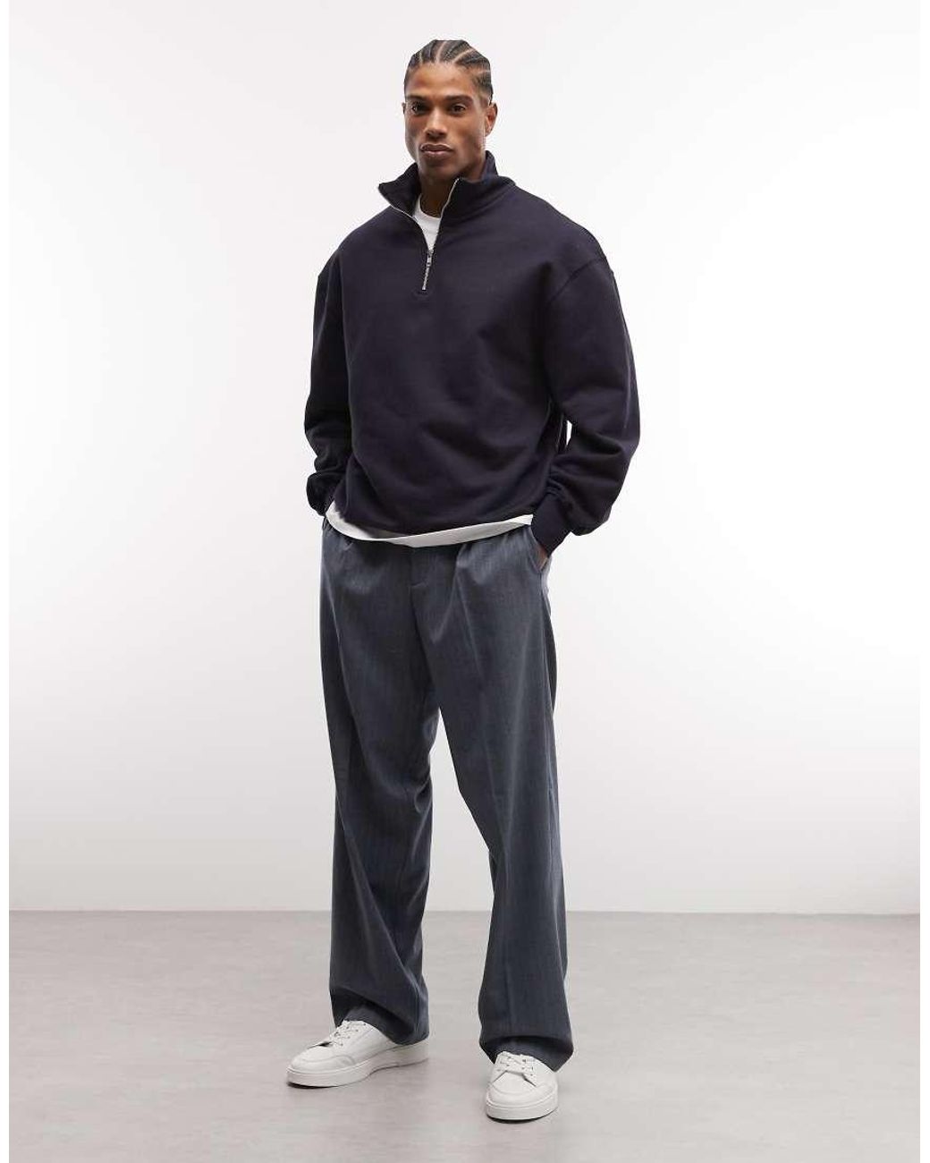 ASOS Blue Premium Heavyweight Oversized Quarter Zip Sweatshirt for men