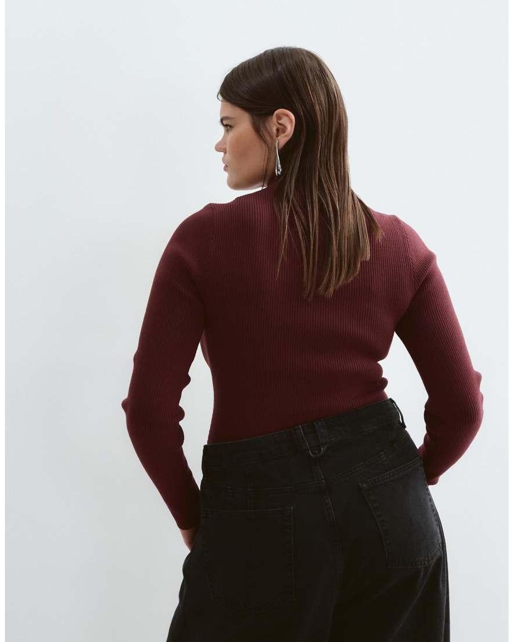 ARRANGE Red Curve Soft Knit Long Sleeve Bodysuit