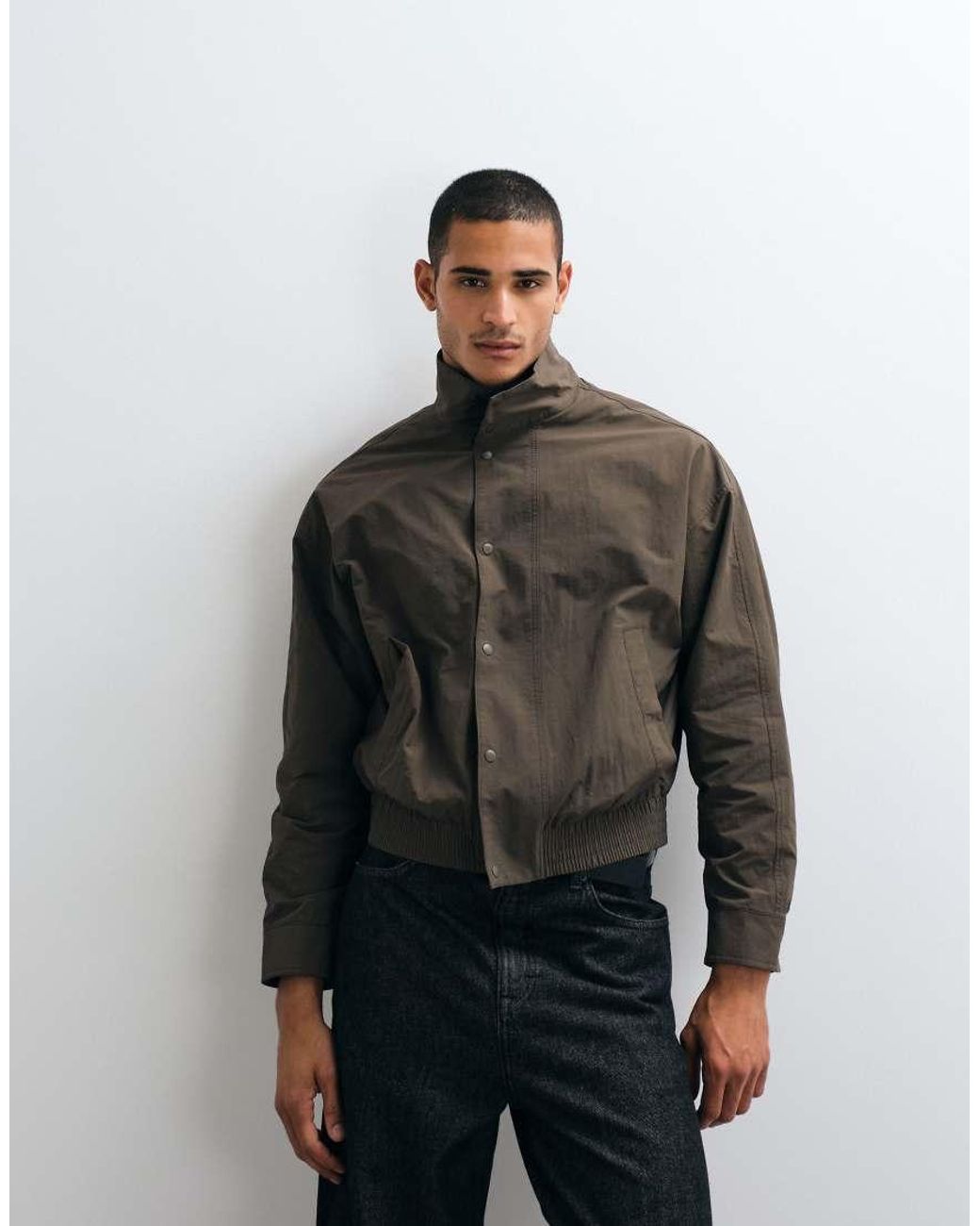 SELECTED Black High Neck Light Bomber Jacket for men