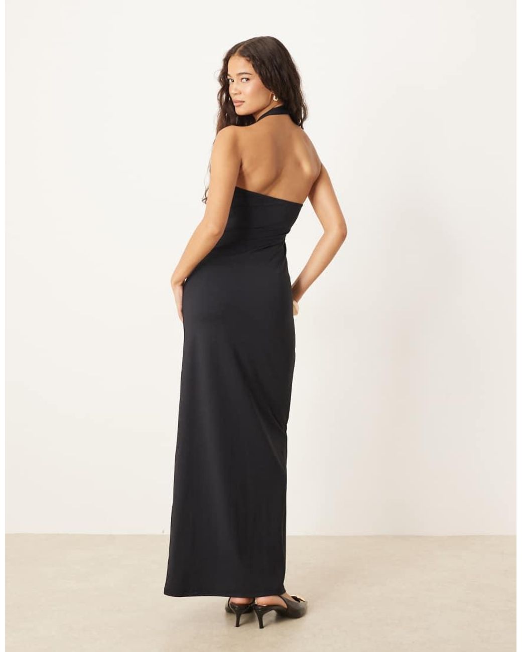 ASOS Blue High Neck Maxi Sleeveless Dress With Gold Metal Hardware Trim Detail