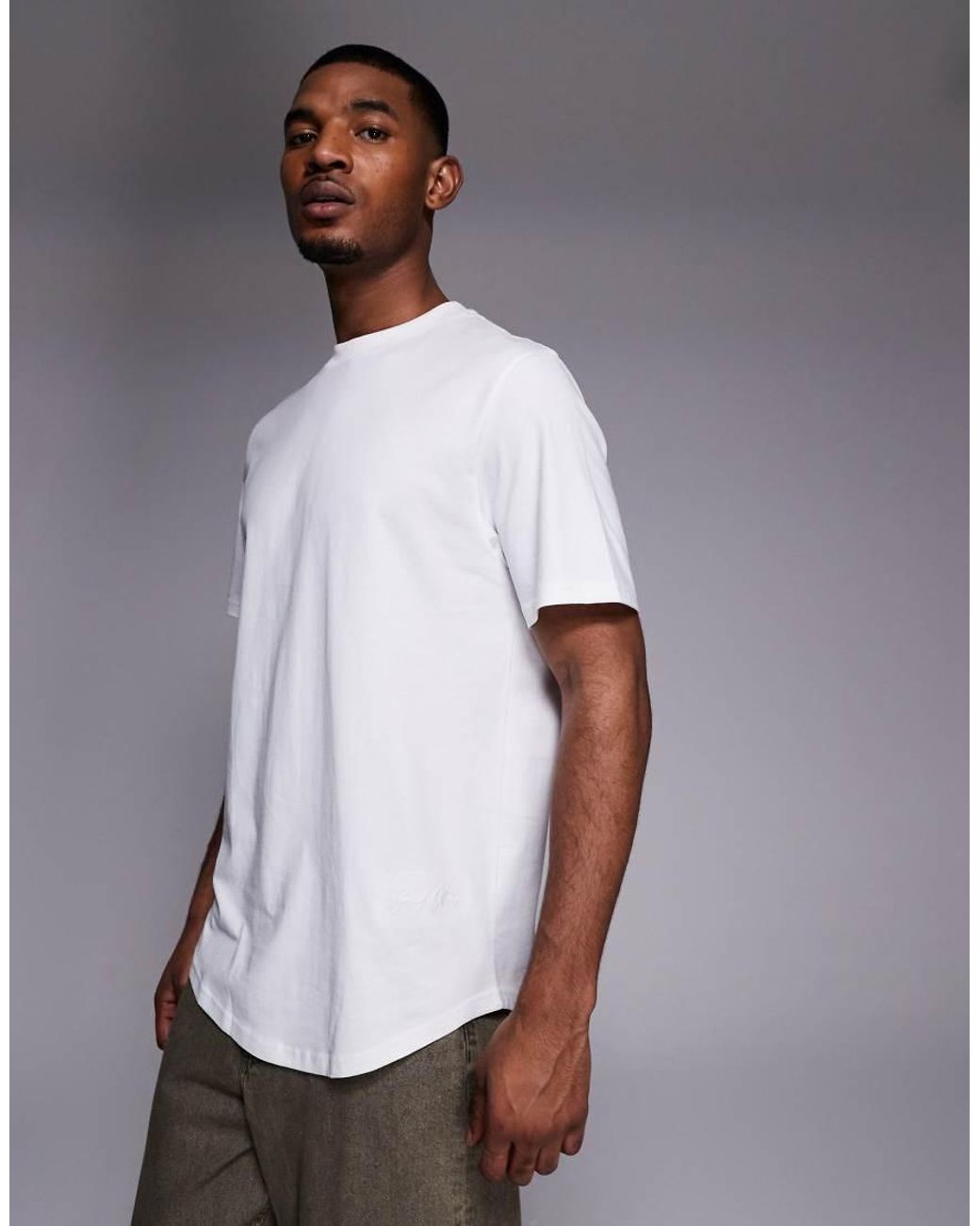 River Island Gray Regular Fit Curve Hem T-shirt for men