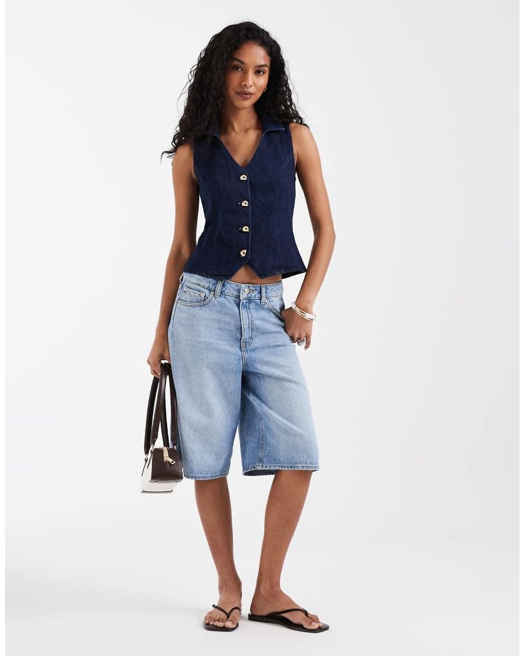 River Island Blue Button Detailed Denim Waistcoat