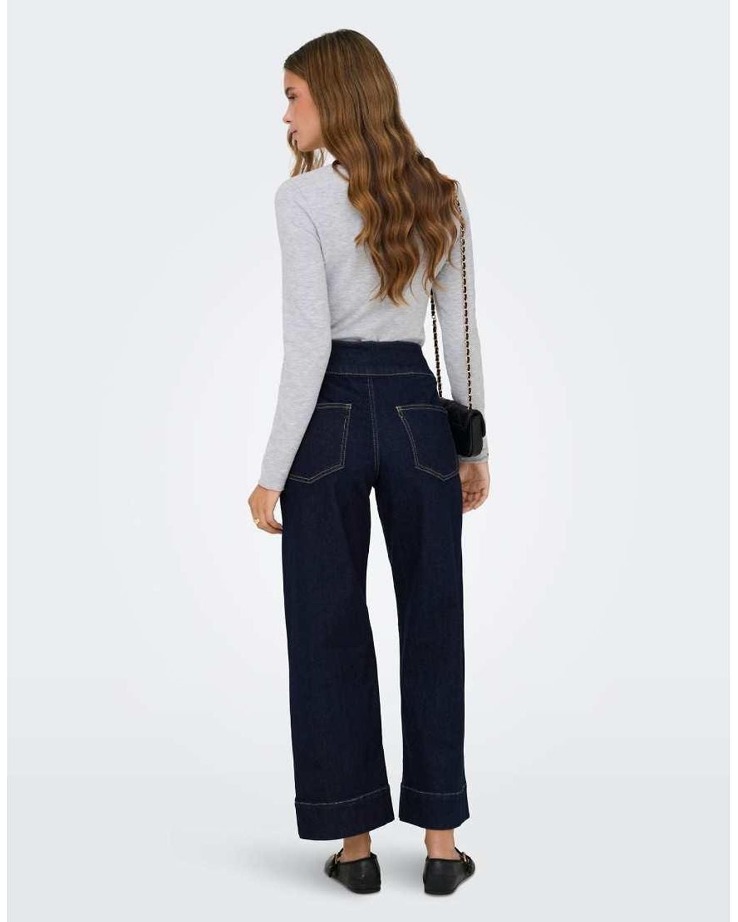 ONLY Blue Emilia High Waisted Cropped Gold-tone Button Jeans