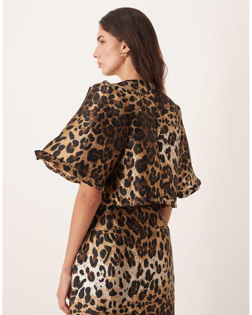 Sister Jane Brown Jacquard Bell Sleeve Crop Top Co-ord