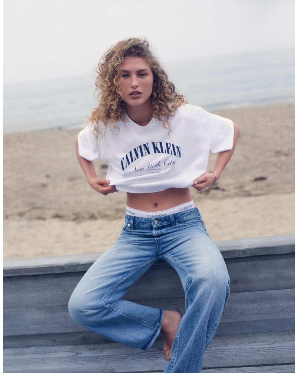 Calvin Klein White Heritage Logo Cropped Boxy T-shirt