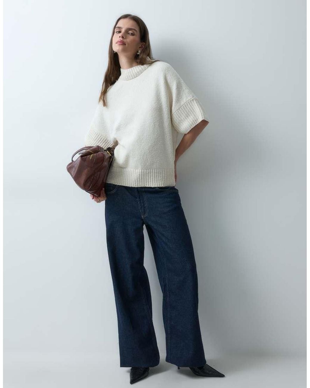 ASOS Blue Knitted Boucle Jumper Short Sleeve