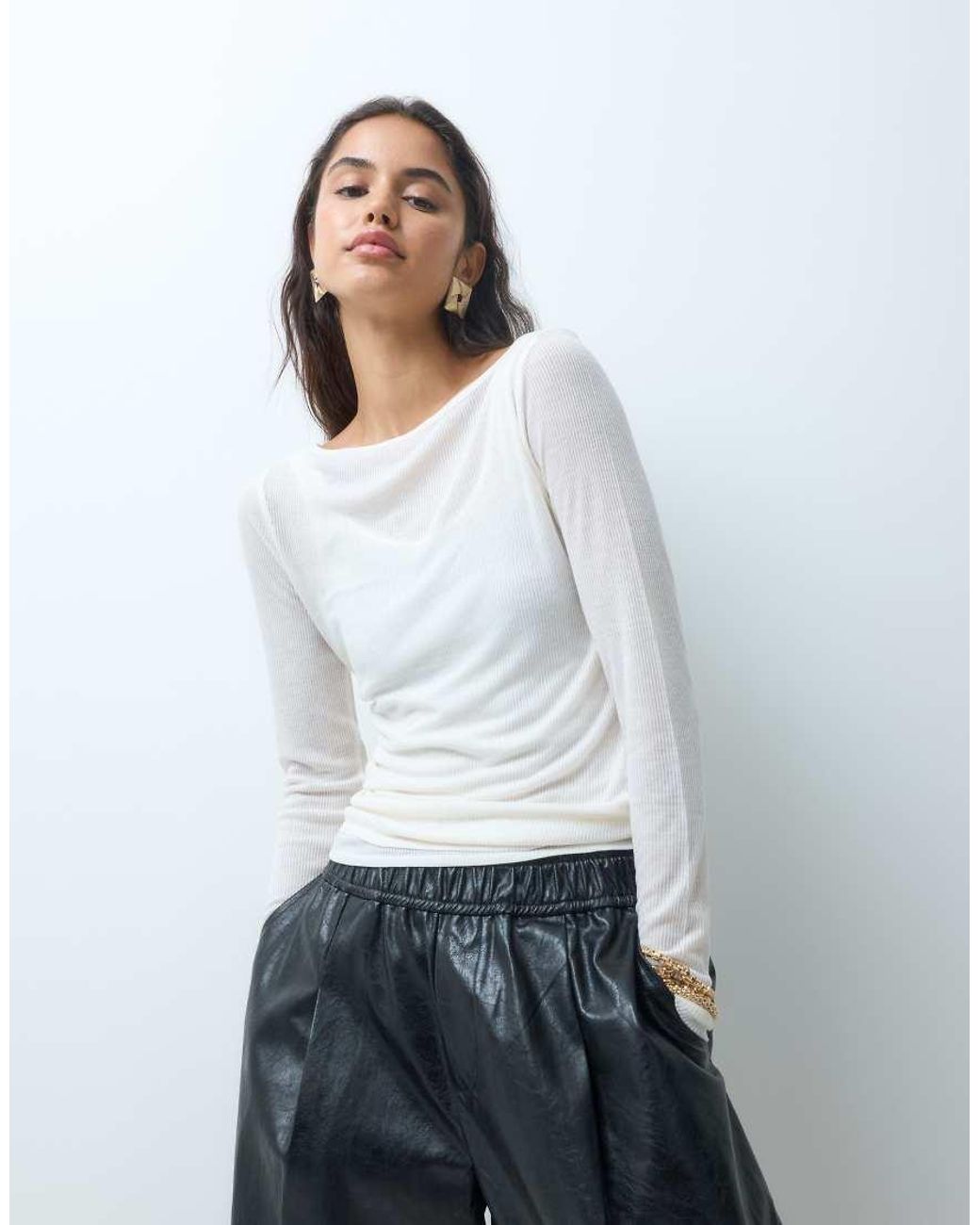 Abercrombie & Fitch Gray Sheer Long Sleeve Layered Top