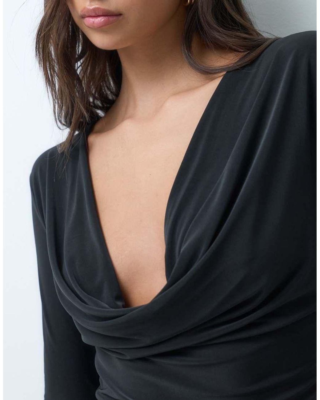 Kaiia Black Exclusive Double Sculpted Slinky Cowl Front Top Co-ord