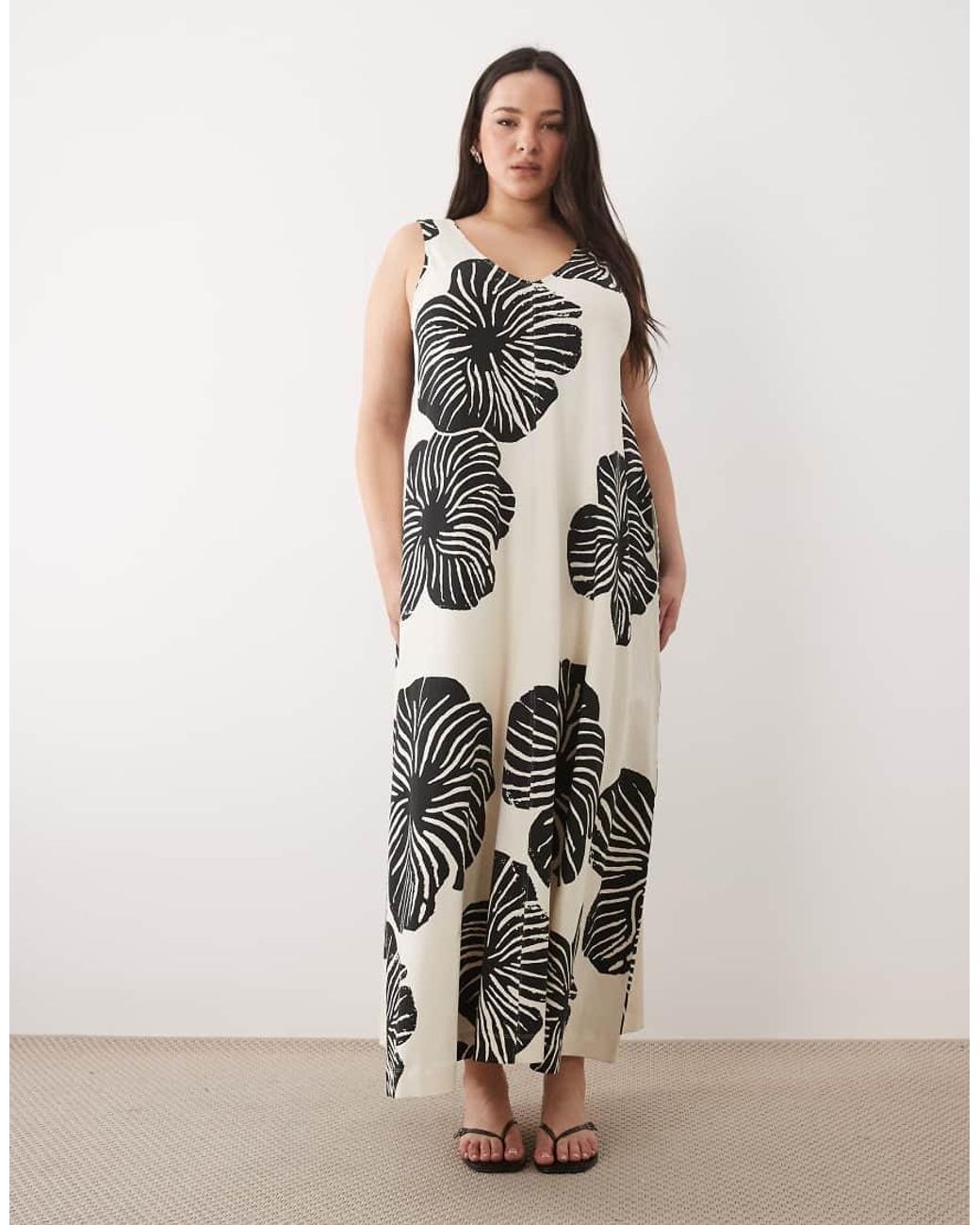 ASOS White Asos Design Curve Sleeveless V Neck Trapeze Maxi Dress