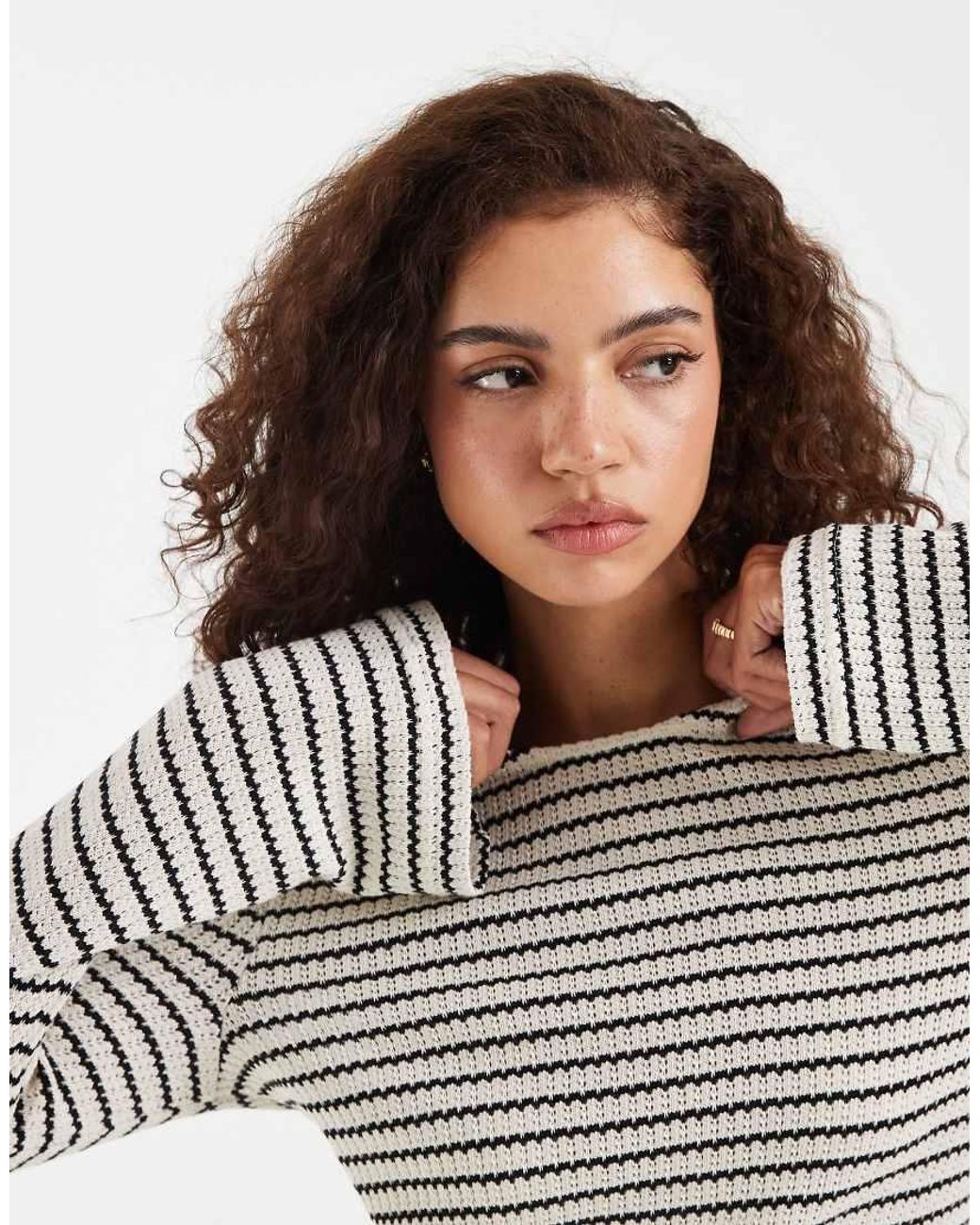 Vero Moda Brown Stretch Crochet Knit Bell Sleeve Mini Dress
