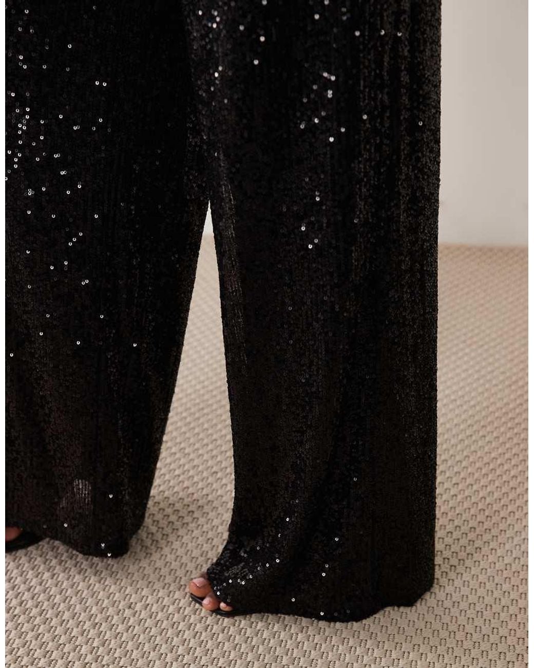 ASOS Black Allover Sequin Wide Leg Trousers