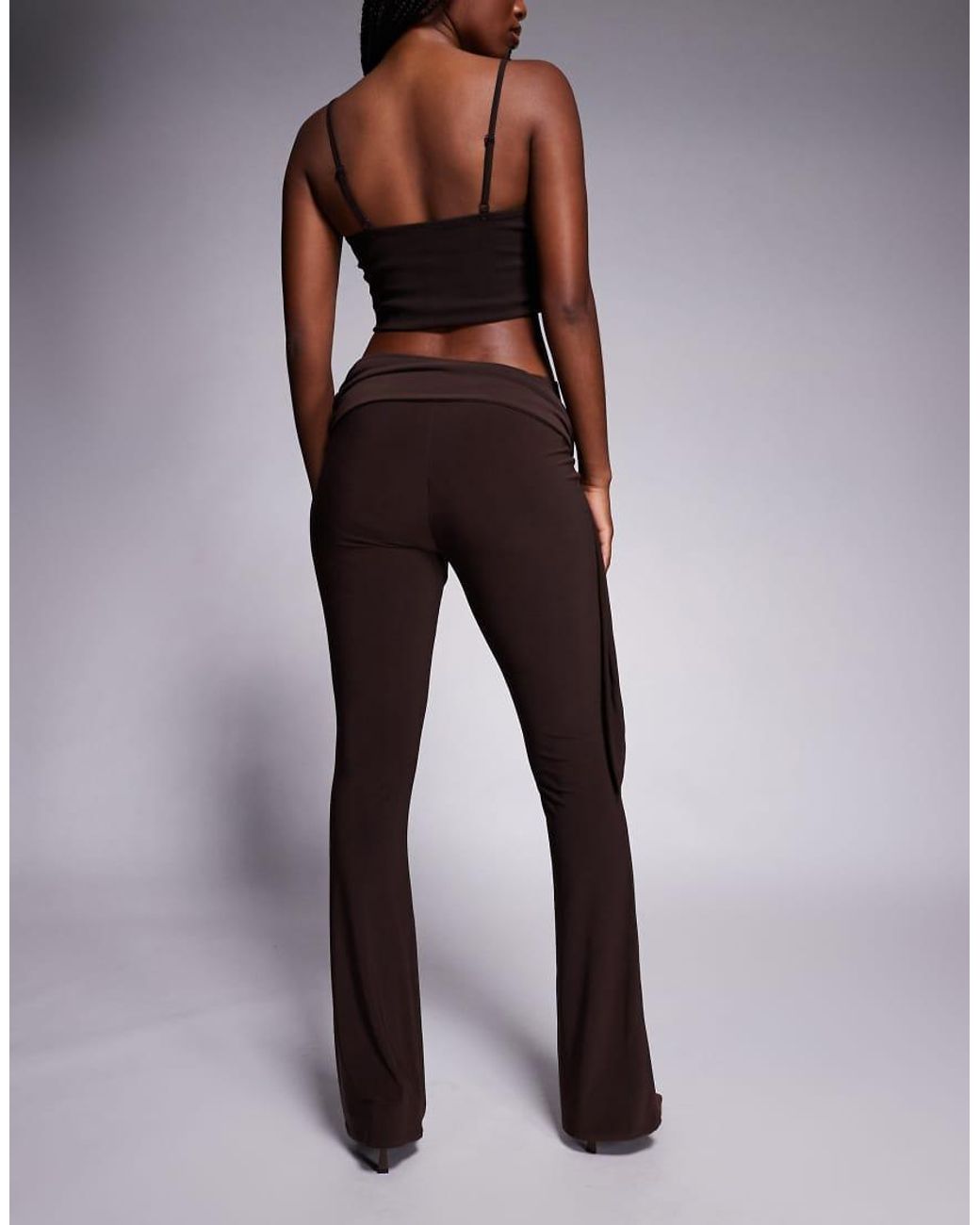 ASOS Brown Tie Waist Slinky Kick Flare Trousers