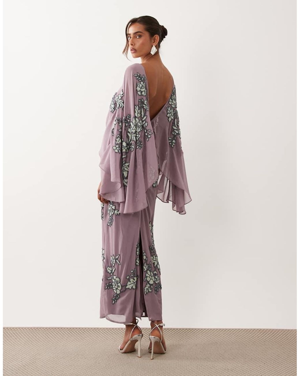 ASOS Pink Cape Sleeve Embellished Maxi Dress