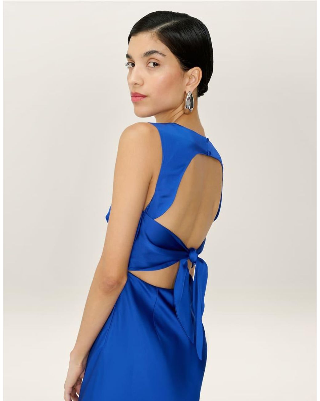 OMNES Blue Dresses Nova Satin Midi Dress With Open Back