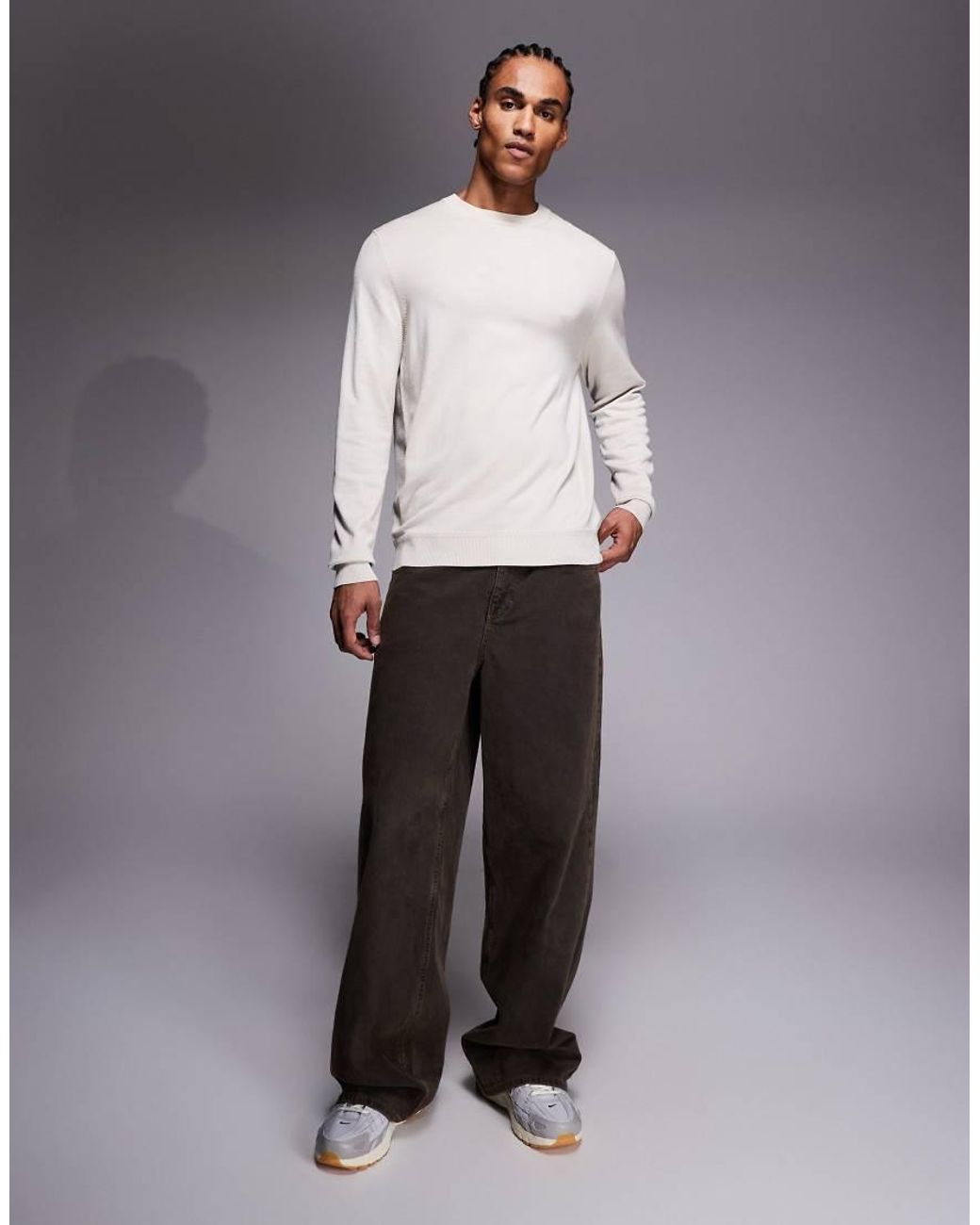 River Island Gray Long Sleeved Crew Neck Jumper for men