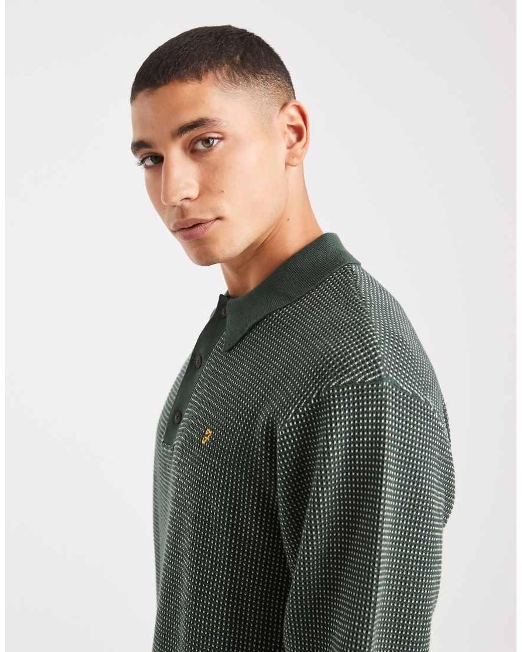 Farah Gray Gateacre Knitted Long Sleeve Polo Shirt for men