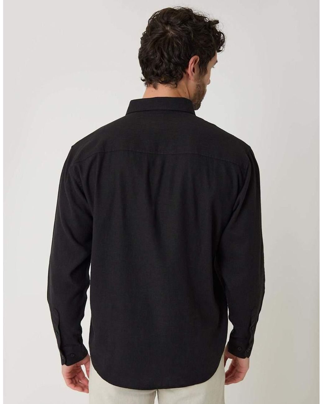 Threadbare Black Relaxed Fit Linen Blend Shirt for men