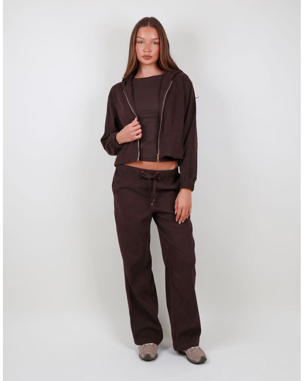 SIMMI Brown Suede Straight Leg Joggers