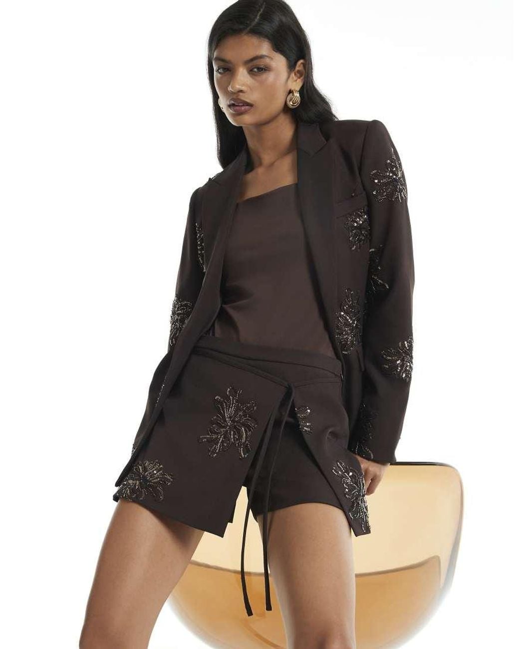 River Island Black Sequin Embellished Skort