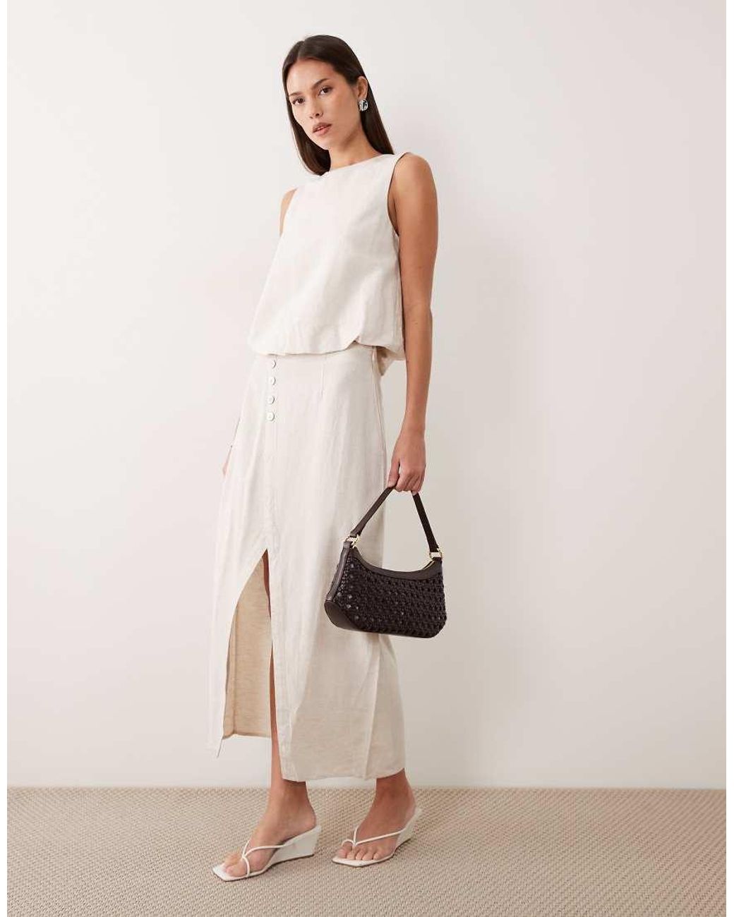 Vila White Linen Touch Balloon Hem Sleveless Top