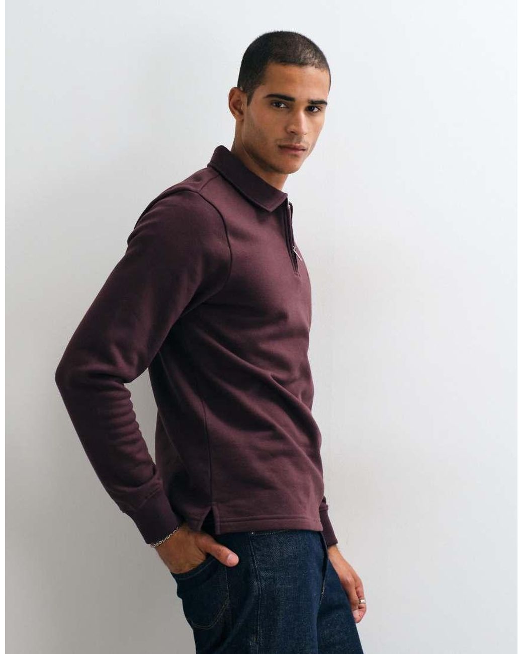 Threadbare Blue 1/4 Zip Polo Sweatshirt for men