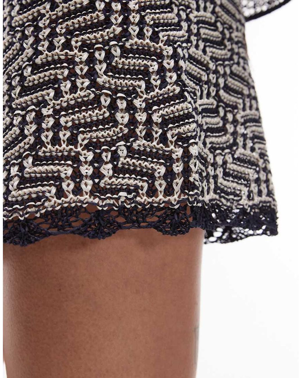 TOPSHOP Multicolor Knitted Crochet Look Pattern Short Co-ord