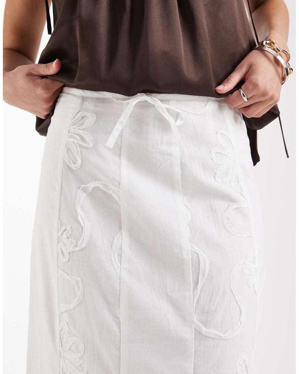 laagam White Lila Mid Rise Flare Midaxi Boho Skirt
