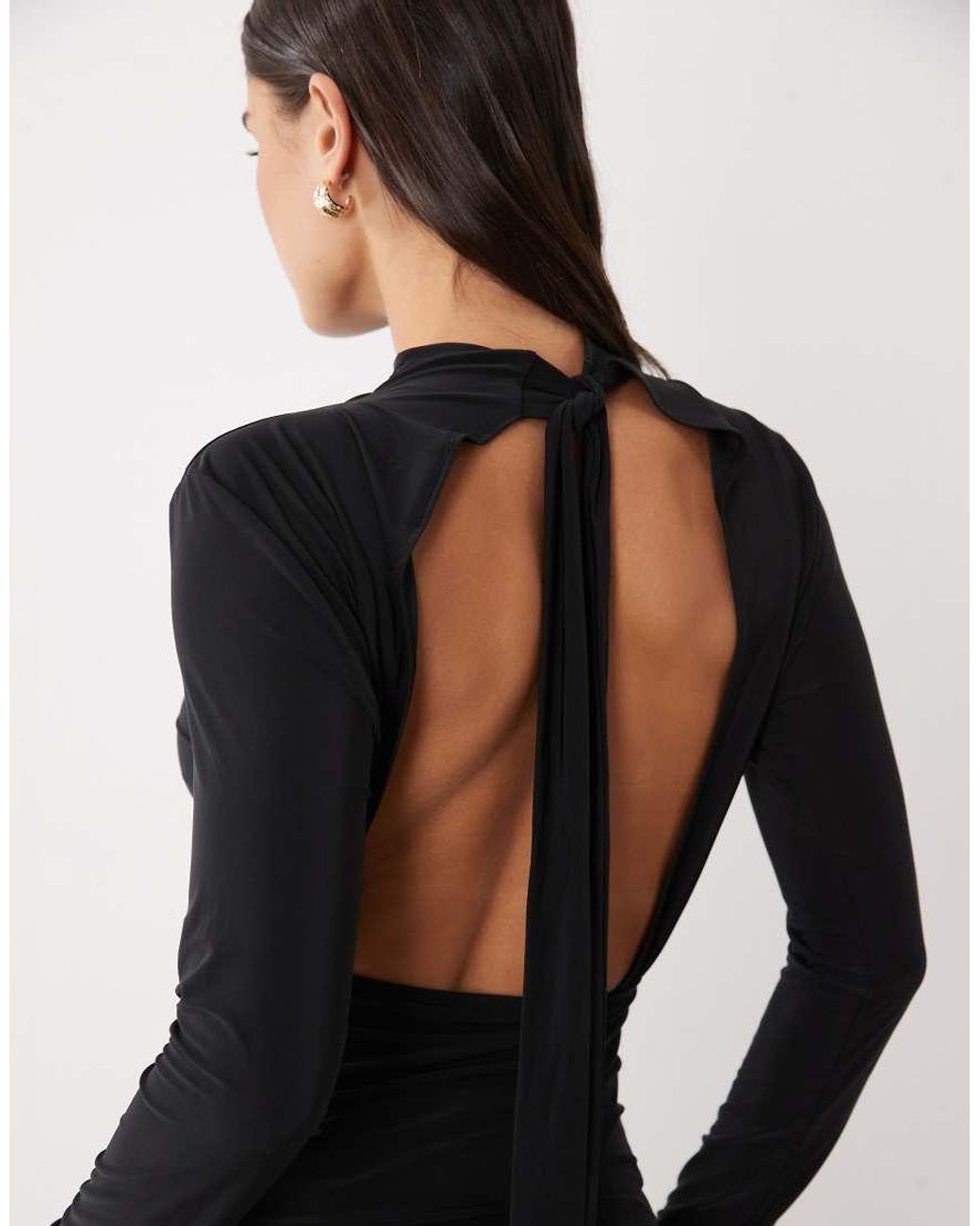 ASOS Black Blouson Cinched Open Tie Back Blouse