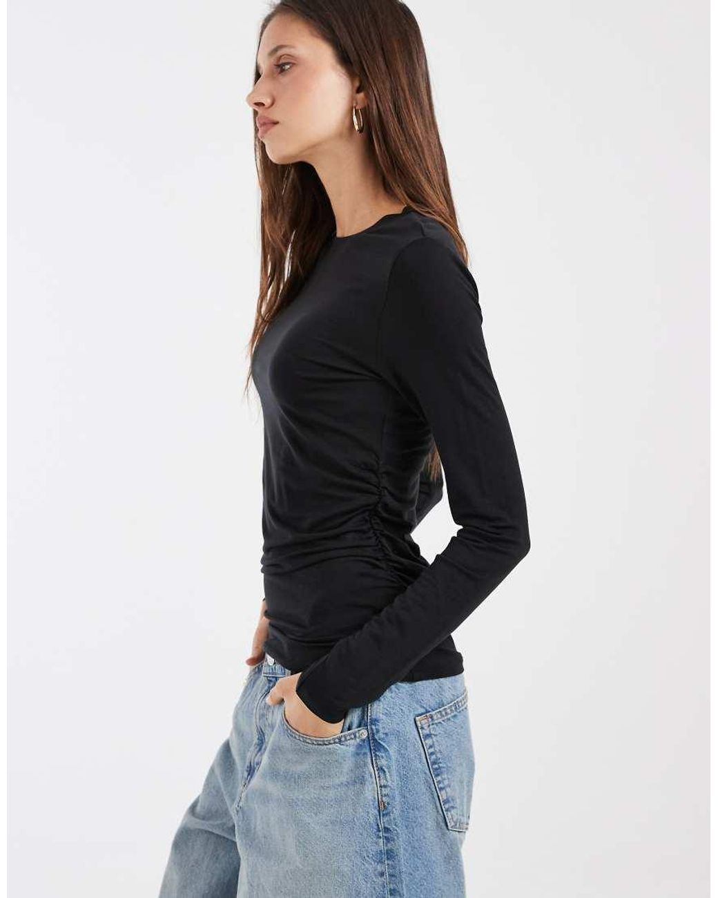 Vero Moda Blue Ruched Long Sleeve Top
