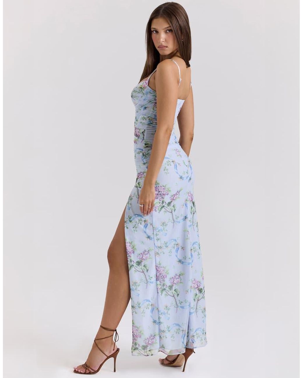 House Of Cb Blue Lini Mesh Maxi Dress
