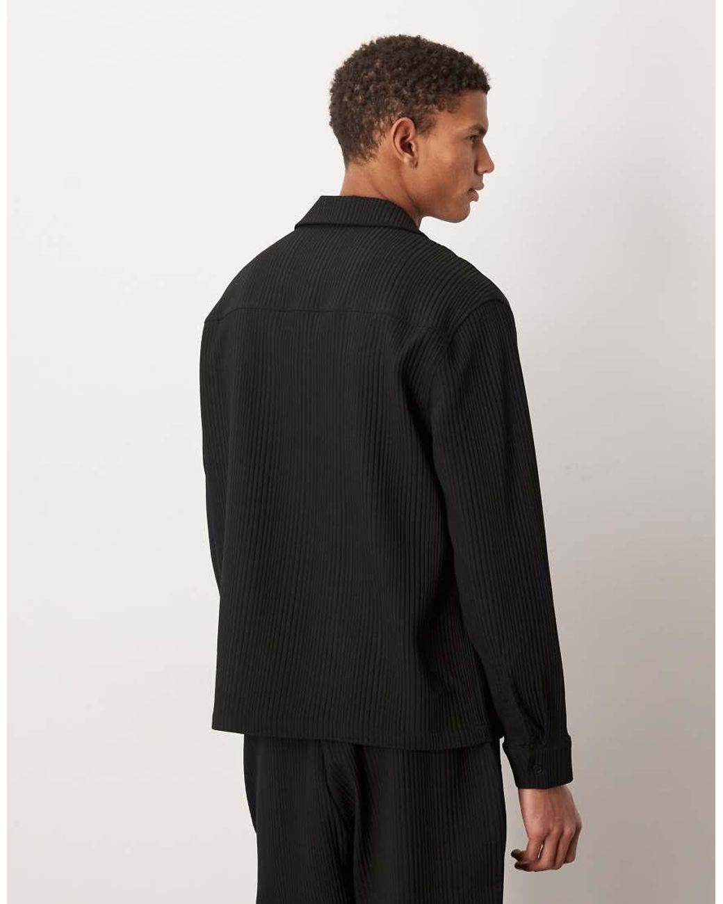ASOS Black Co-Ord Relaxed Revere Plisse Shirt for men