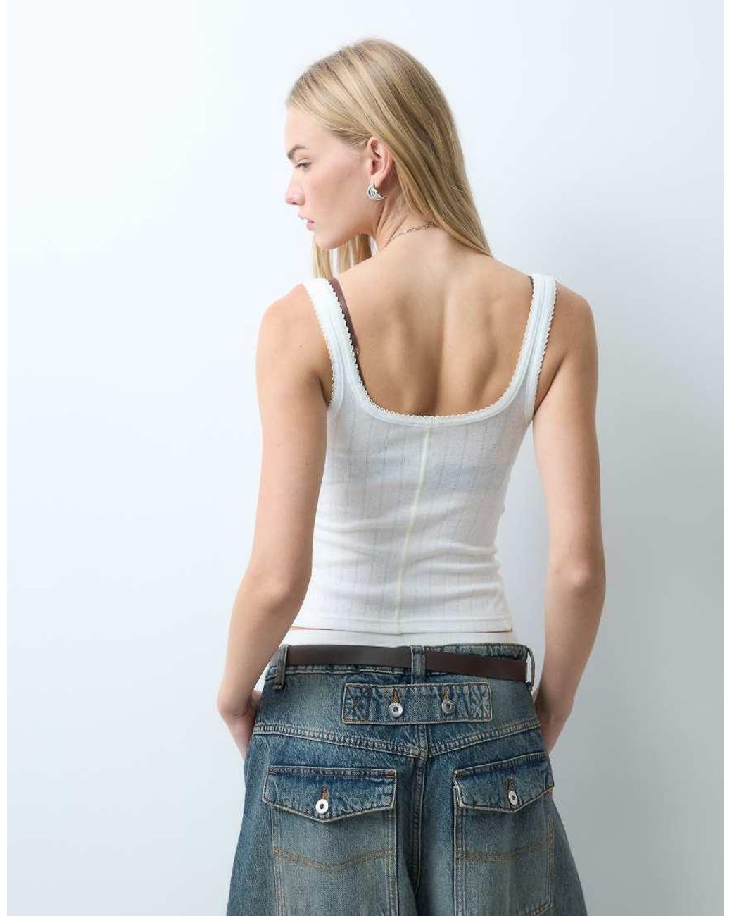 Free People White End Game Pointelle Tank Top
