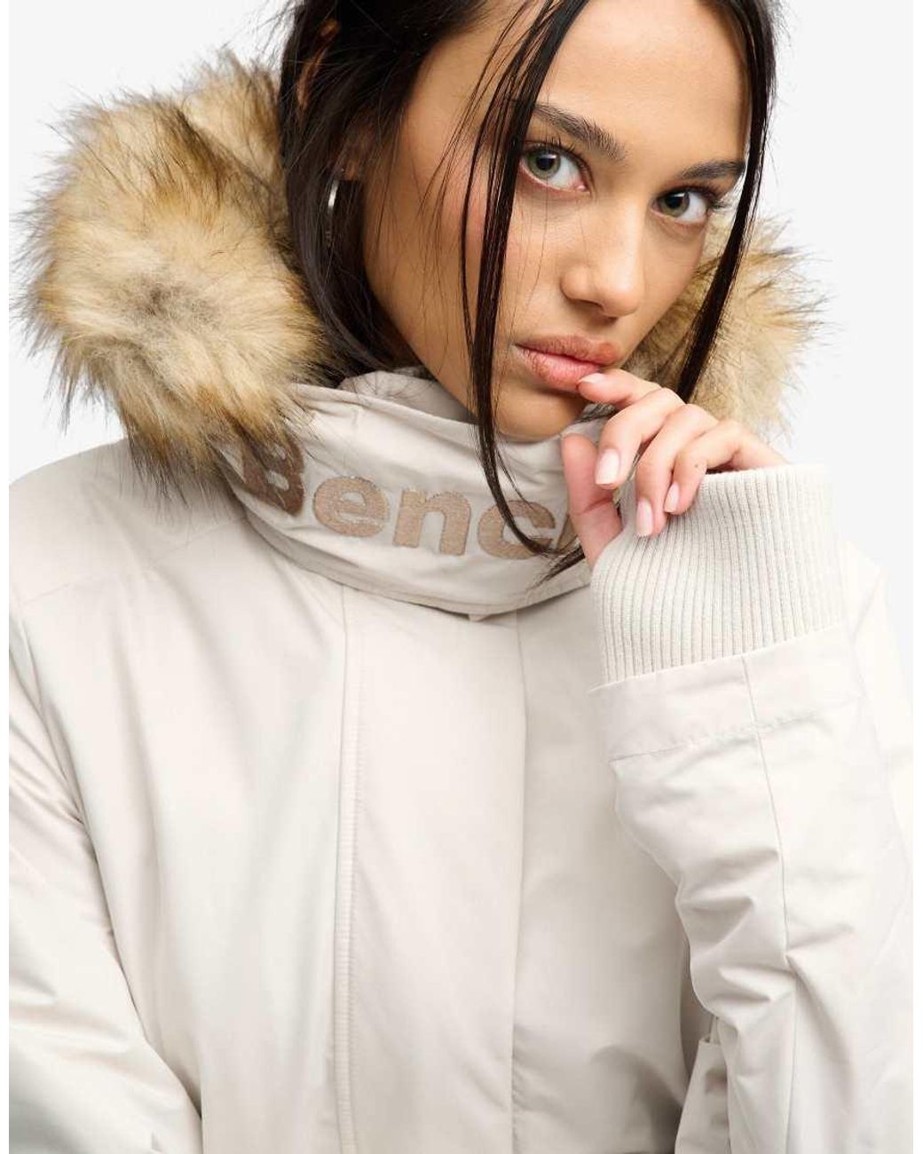 Bench x Superdry & Co White Faux Fur Hooded Windcheater Jacket