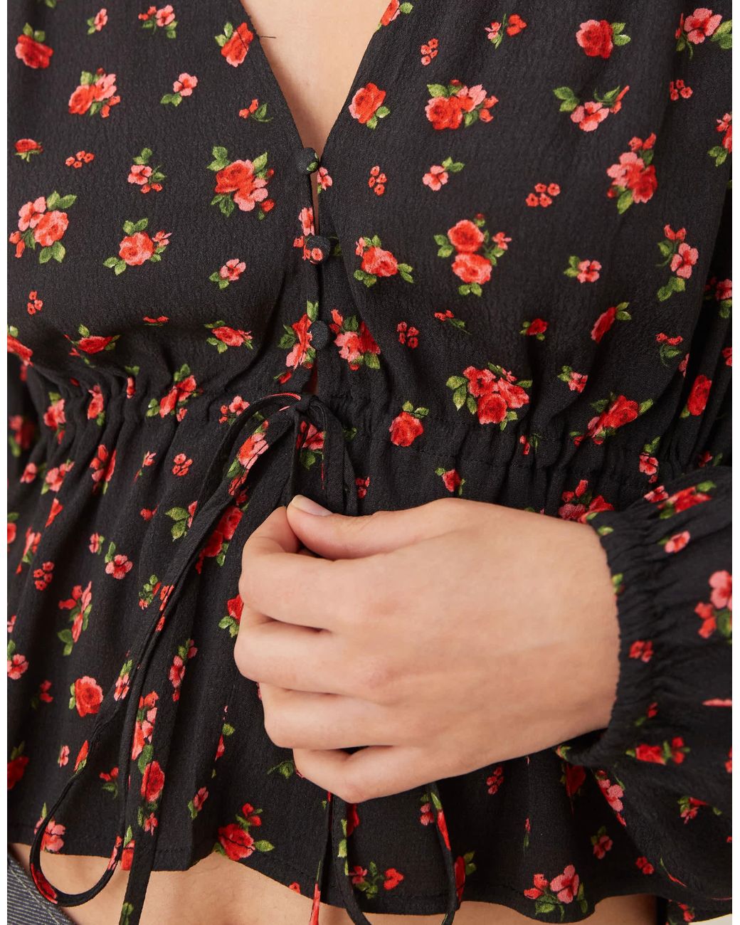 Mango Brown Tie Front Rose Print Blouse
