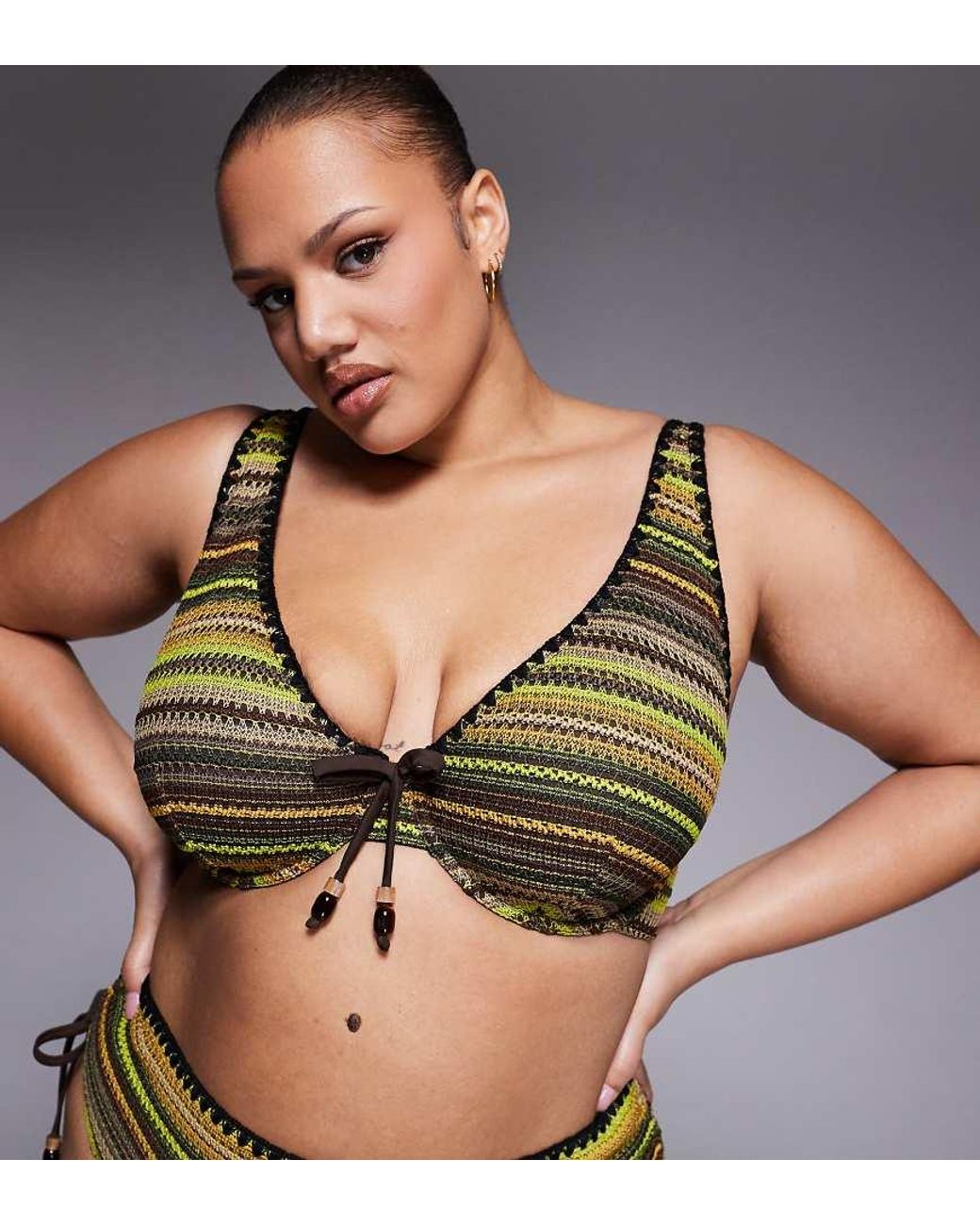 ASOS Green Asos Design Curve Kenny Crochet Marina Del Rey Underwire Bikini Top