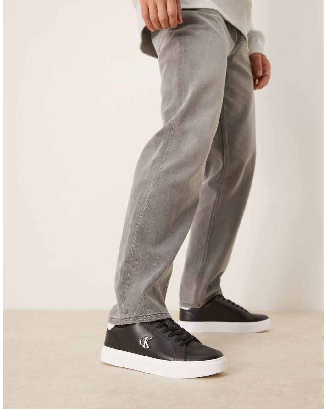 Calvin Klein Natural Classic Leather Cupsole Sneakers for men