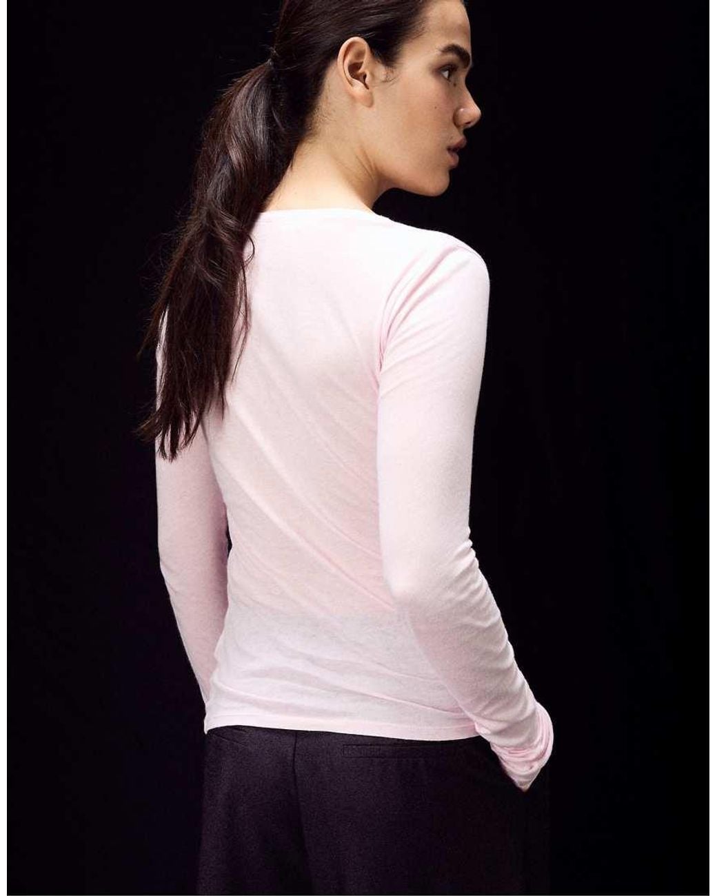Stradivarius White 100% Cotton Long-sleeve T-shirt