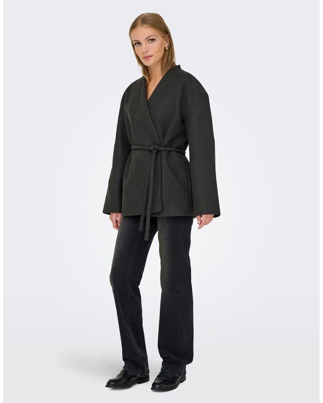 ONLY Black Fox-trillion Belted V-neck Jacket