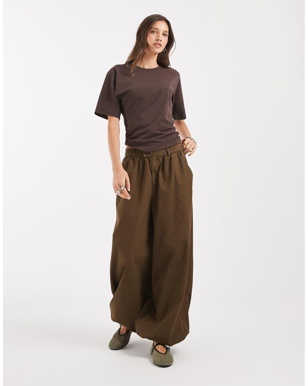 Pieces Brown Rouched Cinch Waist T-shirt