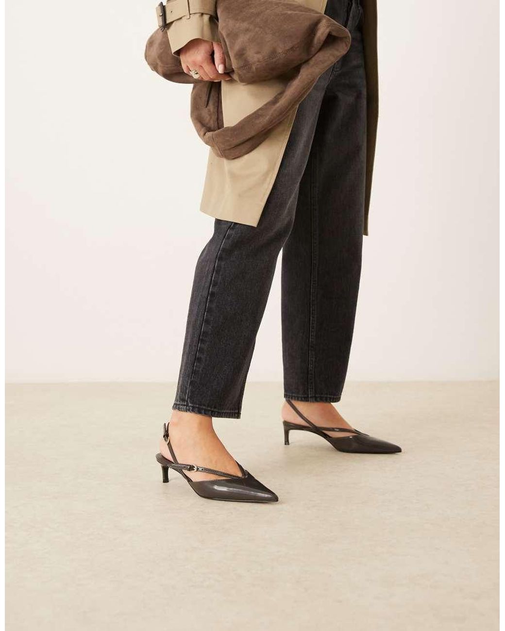 Mango Black Faux Leather Strappy Pointed Heeled Slingback