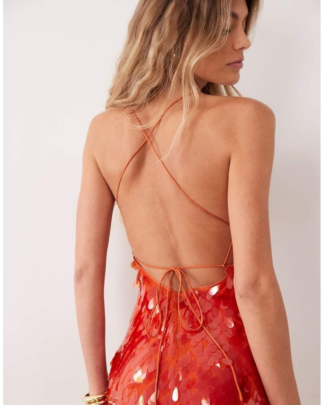 TFNC London Pink Disc Sequin Cami Open Tie Back Mini Dress