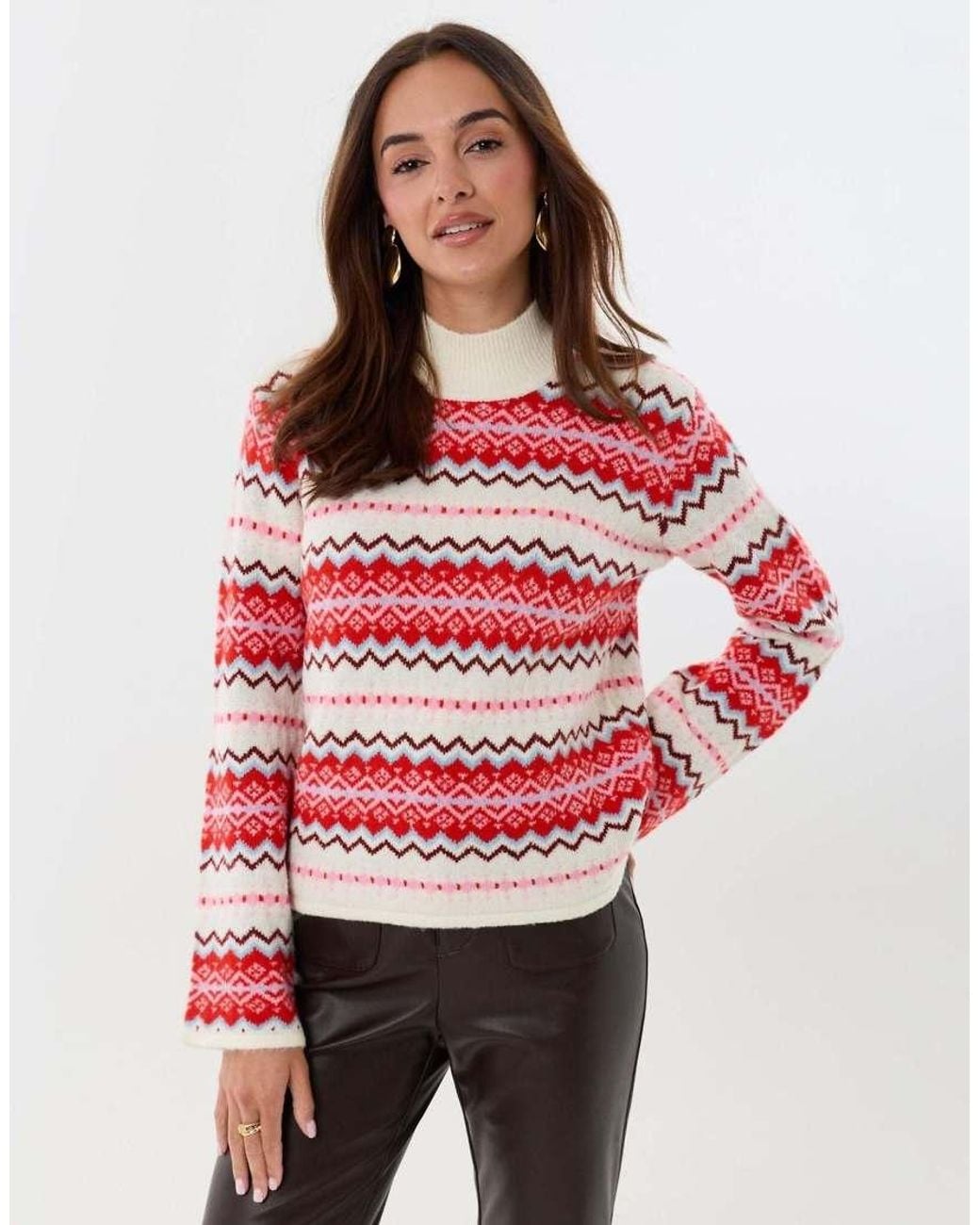 Threadbare Red Fairisle Funnel Neck Christmas Jumper