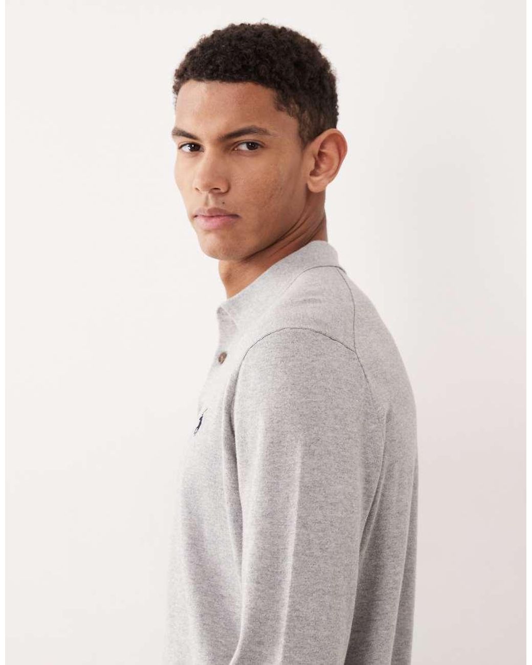 Polo Ralph Lauren Gray Icon Logo Cotton Knit Polo Jumper for men
