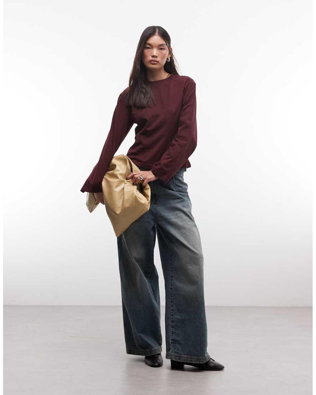 Monki Red Contour Seam Long Sleeve Top