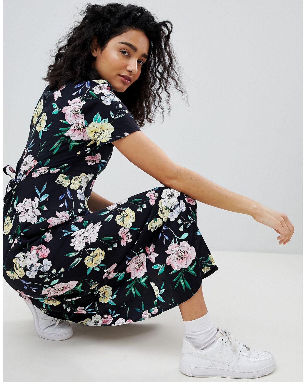 Vestido midi flores bershka sale