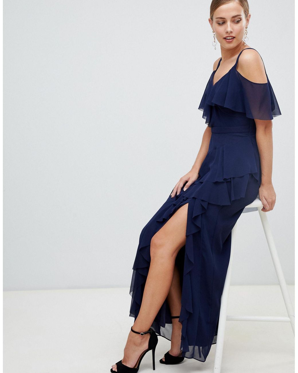 Coast Illy Ruffle Cold Shoulder Maxi Dress in Blue | Lyst