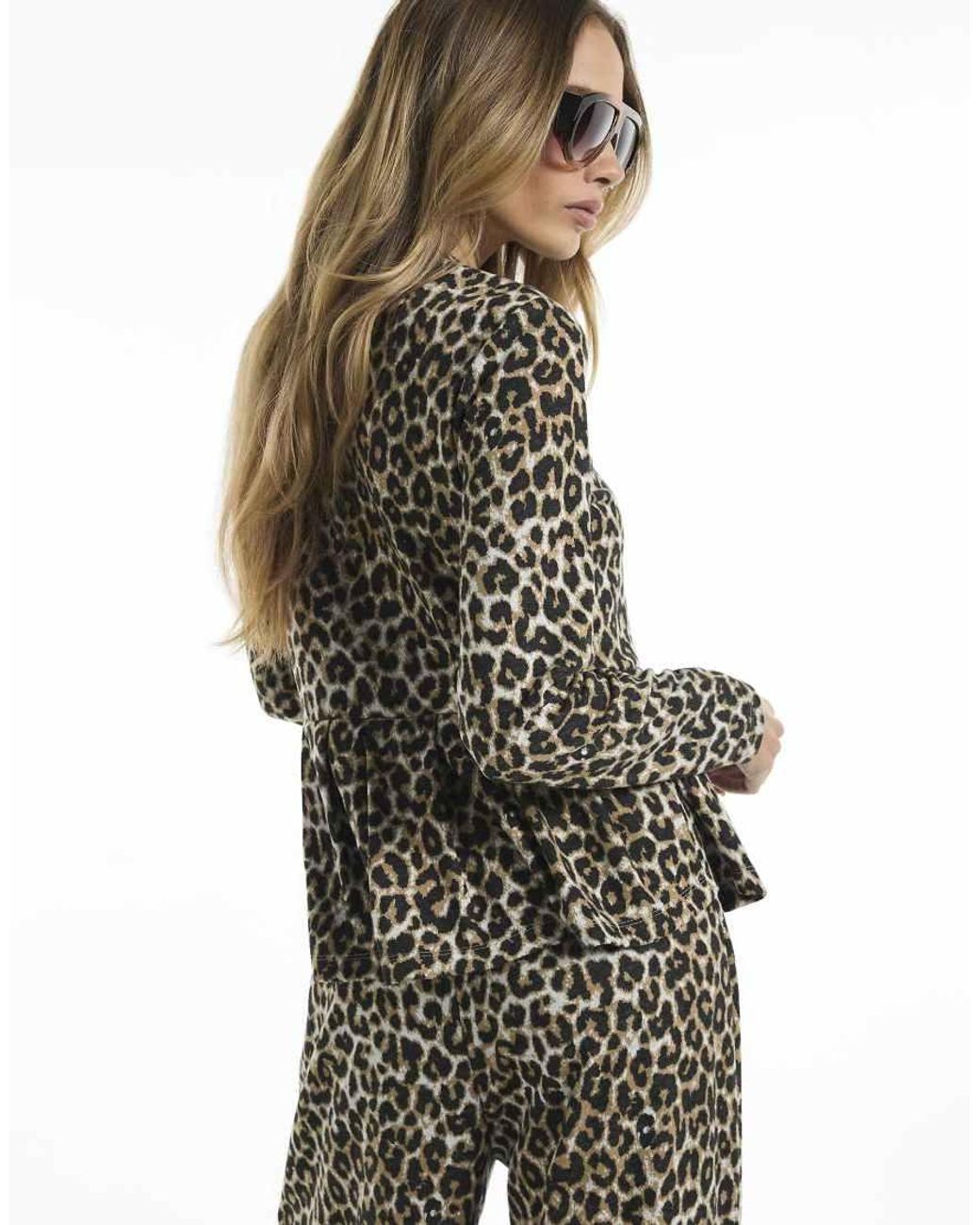 River Island Brown Leopard Print Jacquard Peplum Cardigan