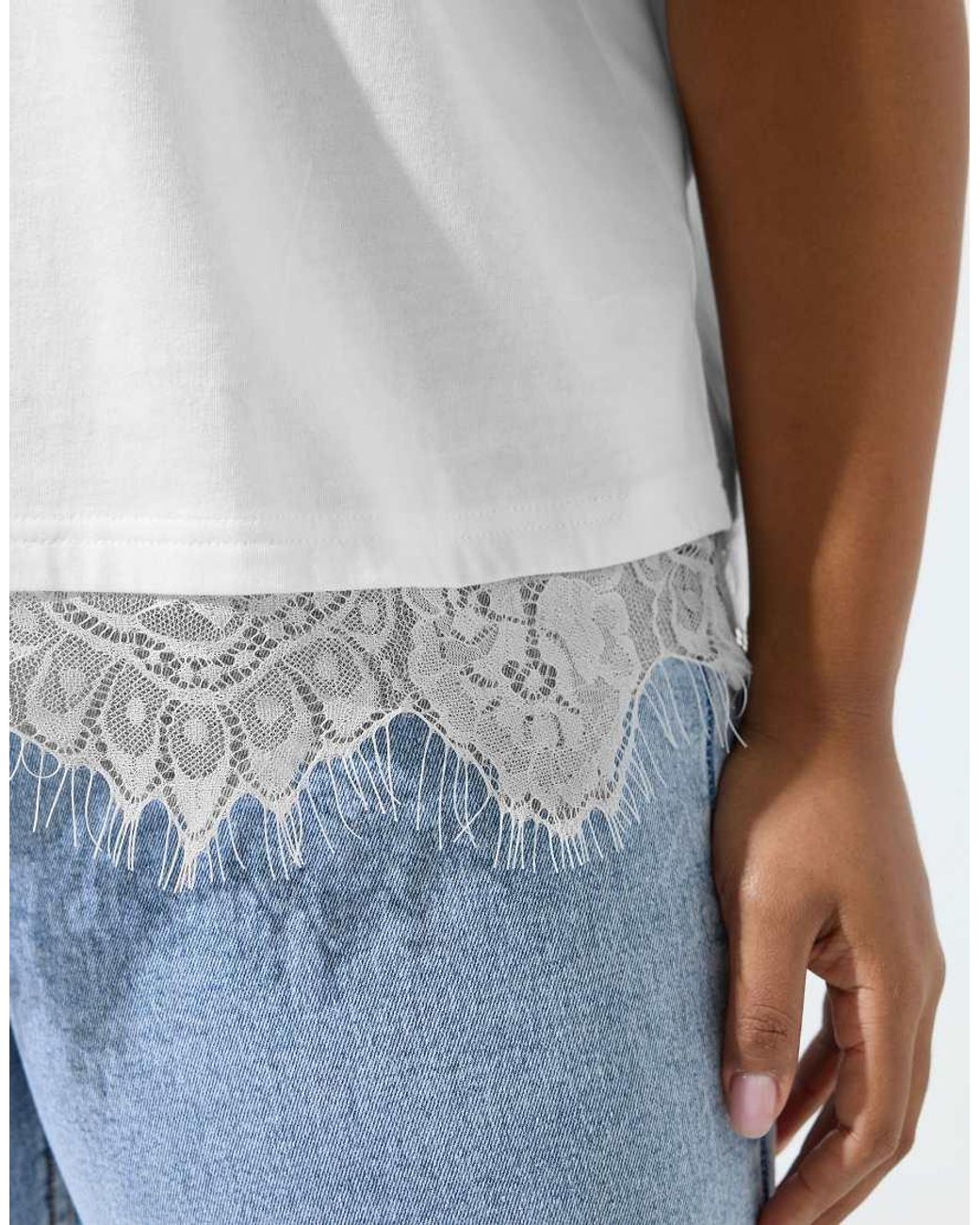 Yours Clothing White Lace Hem T-Shirt