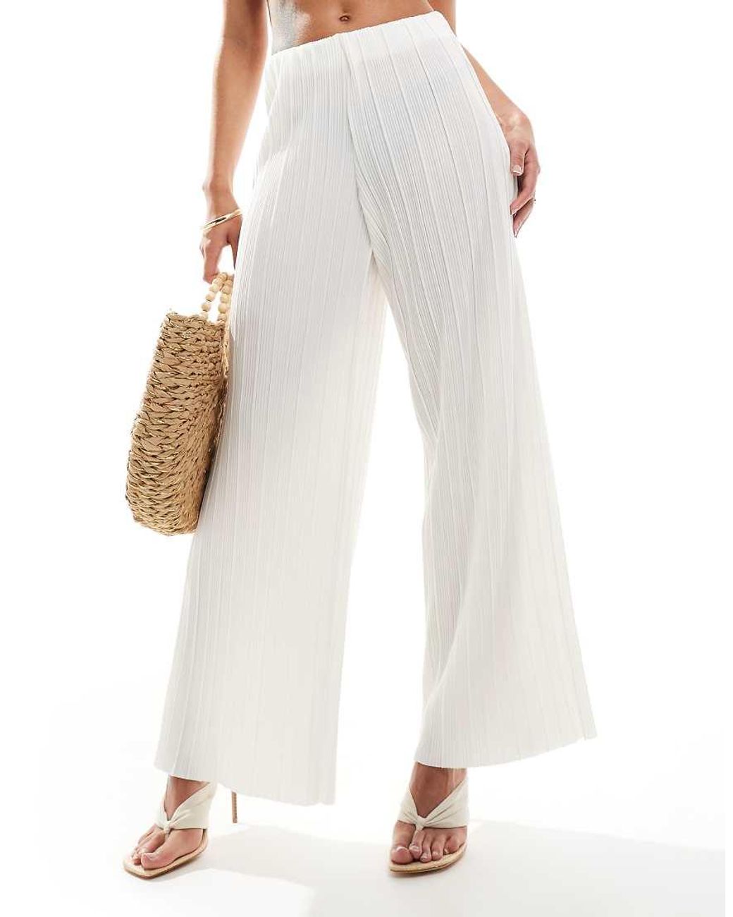 ONLY White Loose Fit Plisse Trouser