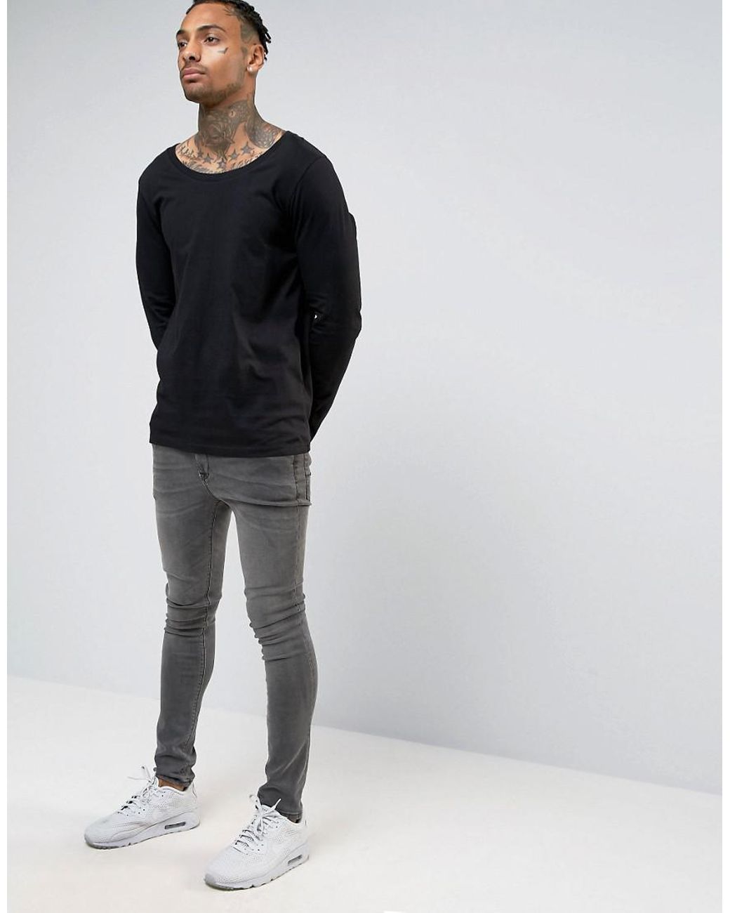 ASOS Long Sleeve T-shirt With Scoop Neck in Black for Men | Lyst UK